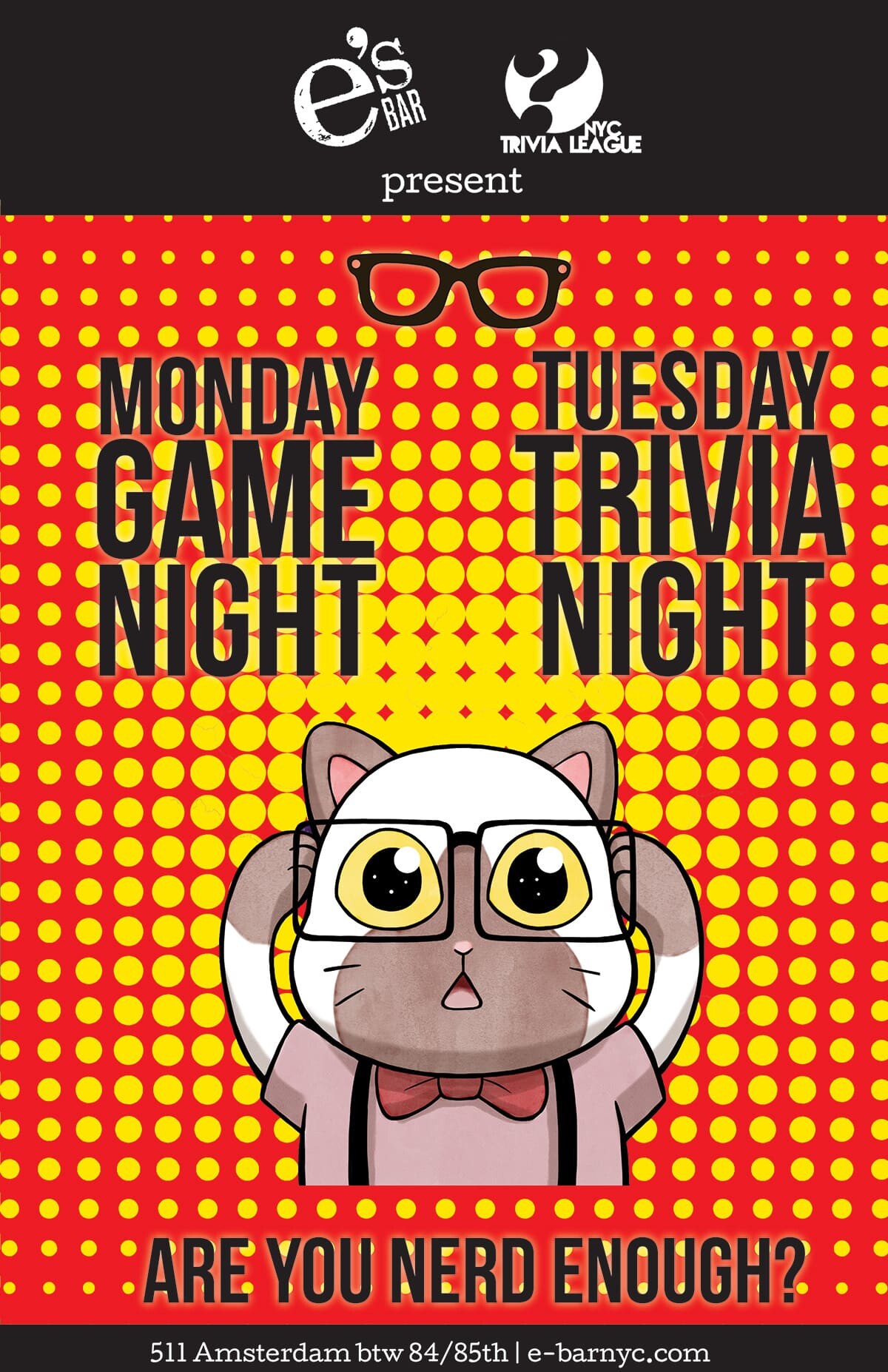e's BAR Game Night Poster with the Nerd Cat