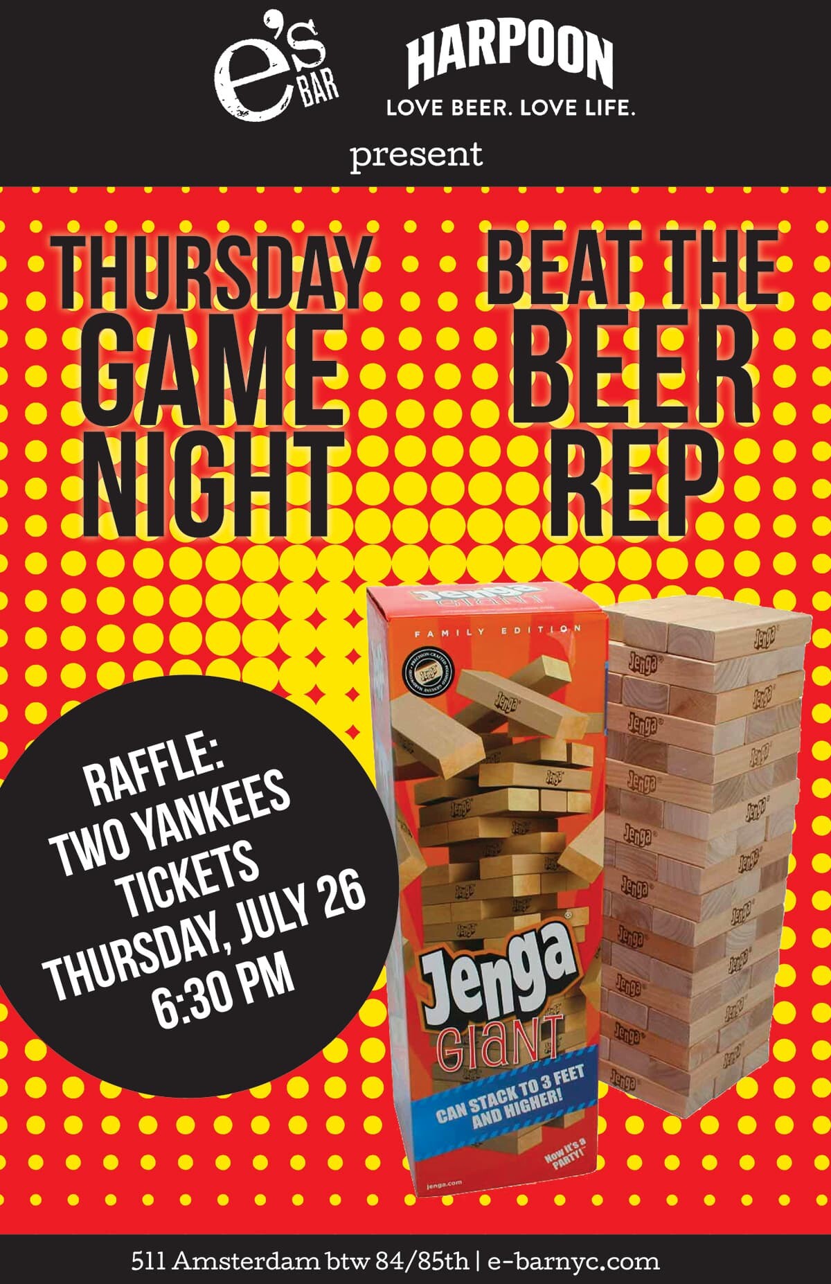 e's BAR Game Night Poster - Beer Rep Jenga
