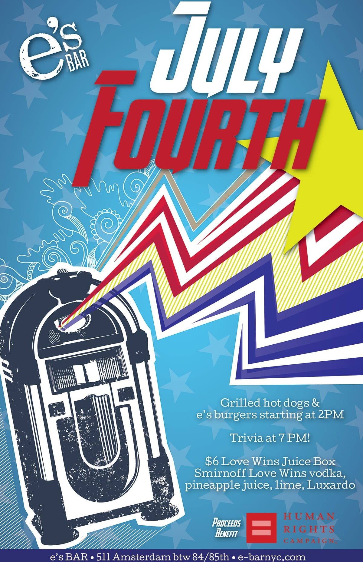 e's BAR July 4th Party poster